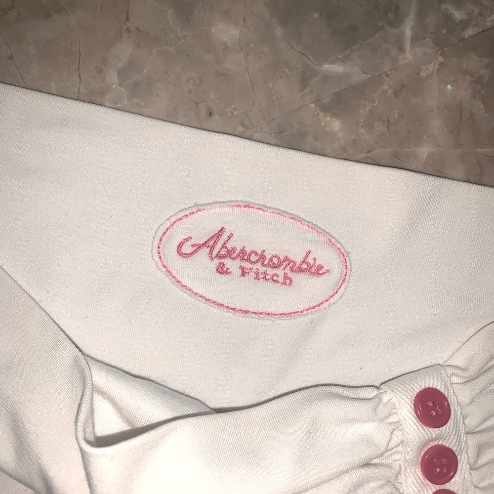 ABERCROMBIE & FITCH Vintage Y2K White Ruffle Skirt Pink Buttons S - Picture 3 of 6